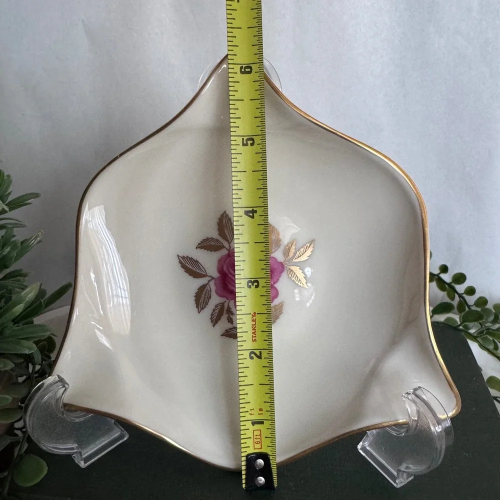 Vintage Lenox Pink Rose Trinket Dish Gold Trim Porcelain Ash Tray USA Made